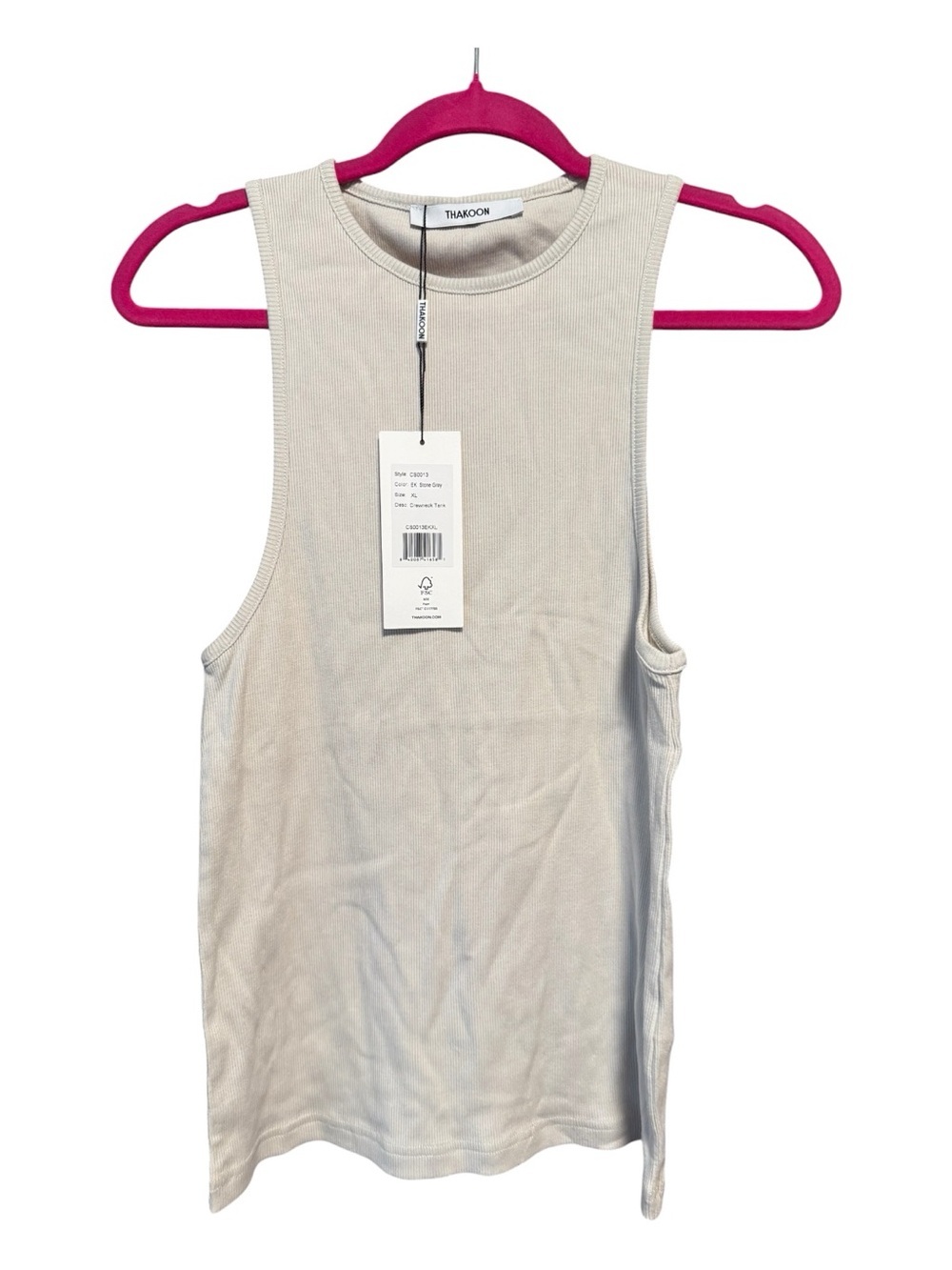 Thakoon Stone Gray Ribbed Crewneck Tank Top NWT Size XL Luxury Designer